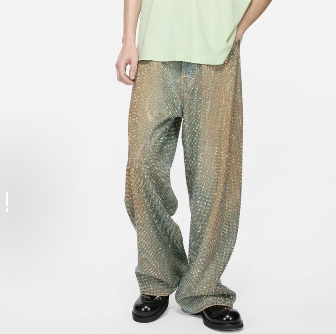 25FW 男女情侣同款2023水钻装饰宽松低腰牛仔长裤 Bling Bling ！