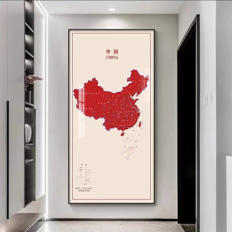 现代简约中国玄关走廊地图装饰画