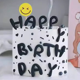 饰品软胶生日快乐英文字母插件笑脸生日插牌 2023网红简约蛋糕装