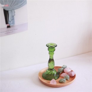 复古墨绿彩色玻璃蜡烛台家居软装 Vintage欧式 摆件复古烛台