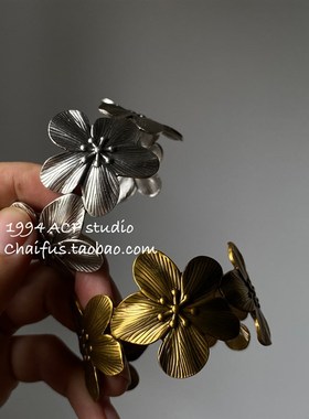 柴夫工作室/S216 欧美复古花朵宽版手镯小众个性设计感开口手饰