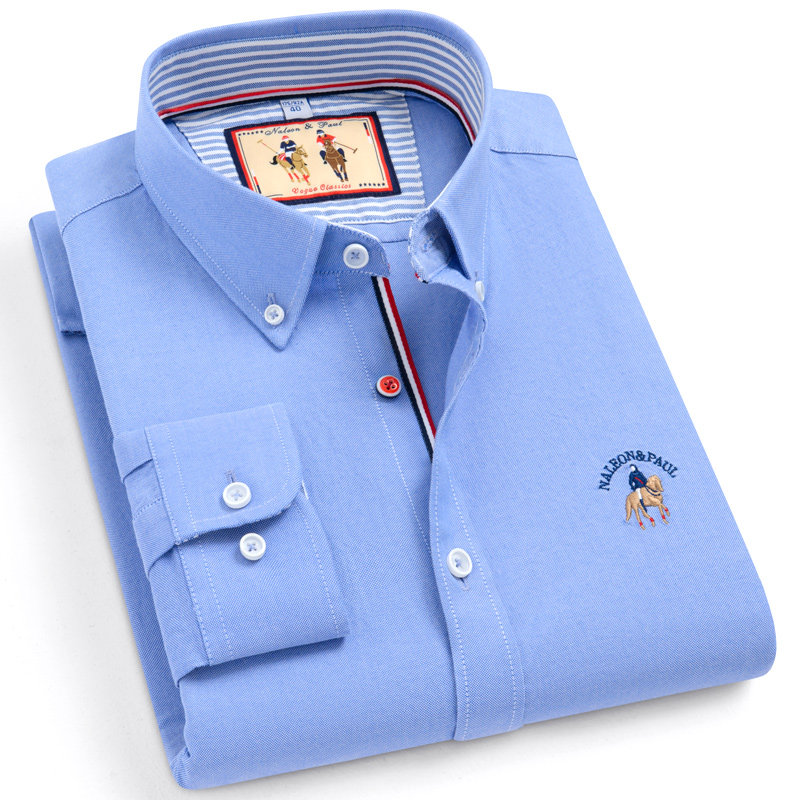 拿仑保罗纯棉男士长袖衬衫春秋款休闲商务中青年牛津纺寸衬衣男装