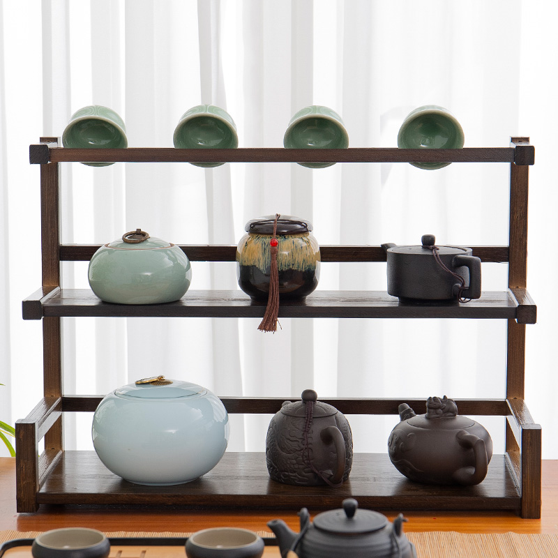 桌面博古架桌上沥水茶杯架竹木紫砂壶茶具茶宠茶壶收纳置物架子