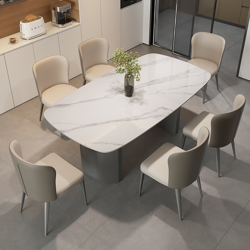 明匠轩家居岩板餐桌轻奢现代简约小户型家用吃饭桌子长方形餐桌椅