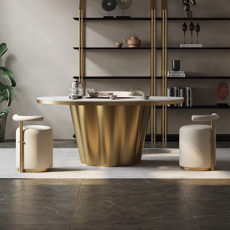 轻奢阳台茶桌椅组合现代简约小户型家用设计师高级感岩板奢石茶台