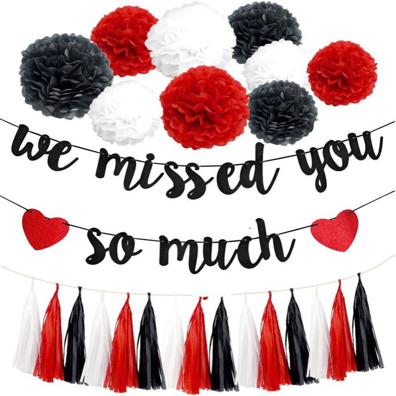 We missed you so much横幅拉旗欢迎回家派对装饰品纸流苏纸花球