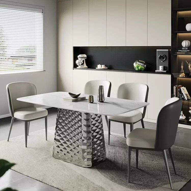 大理石餐桌椅组合现代简约超晶石微晶石饭桌家用轻奢天然奢石桌子