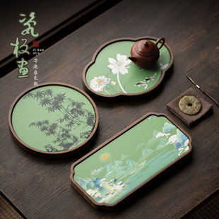 竹报平安新中式瓷板画茶盘干泡盘家用小型茶台壶承托盘茶具配件