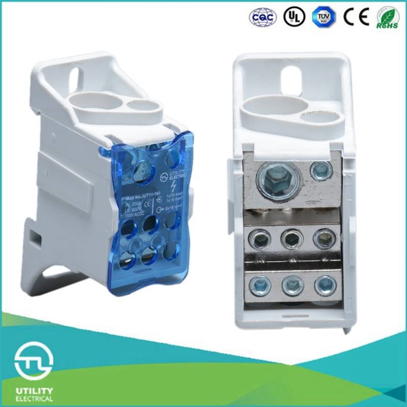 尤提乐JUT11-160导轨式接线端子排一进六出快速接线盒端子连接器
