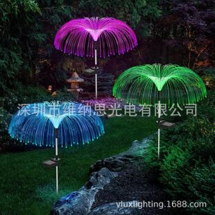 新款草坪灯水母灯光纤灯太阳能喷泉水花灯太阳能插地草坪装饰灯