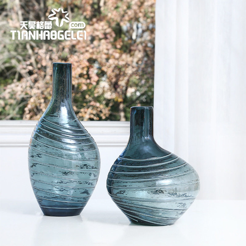 天昊格蕾手工现代简约灰色缠丝小口玻璃花瓶酒店客厅餐厅插花花器,模玩/动漫/周边/娃圈三坑/桌游,文化/体育周边,淘宝优惠券,粉丝福利购,淘宝优惠卷