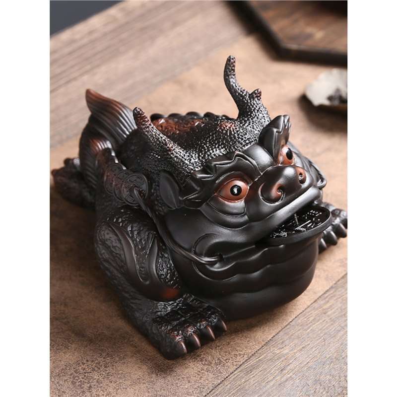 茶宠紫陶手工大号金蟾精品可养客厅茶桌装饰摆件进财灵兽茶玩茶趣