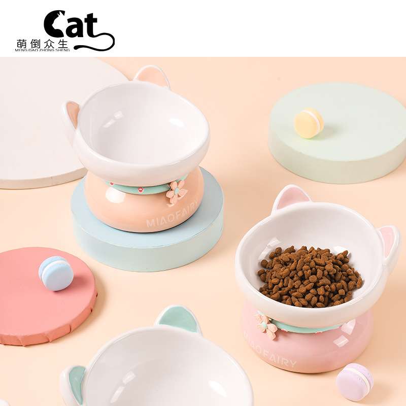 陶瓷猫碗宠物碗喂食器狗碗护颈椎斜口饭盆单碗防打翻宠物用品