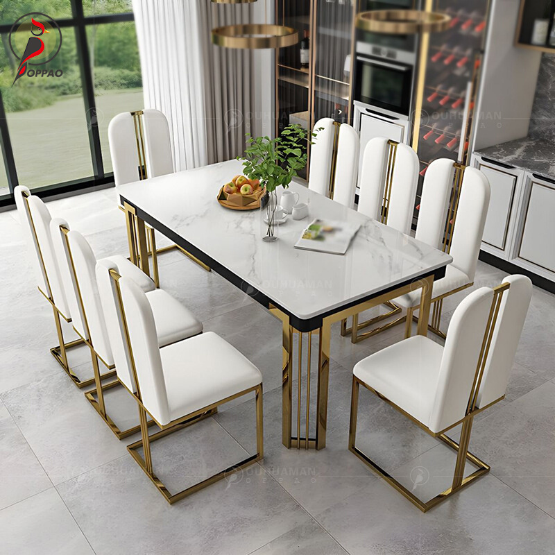 现代简约大理石餐桌椅组合 家用多人洽谈不锈钢小户型北欧餐桌椅