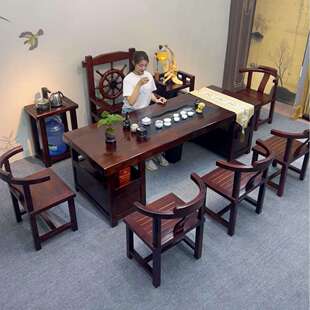 老船木办公室储物茶台商铺泡茶茶桌椅组合客厅茶室茶几实木家具