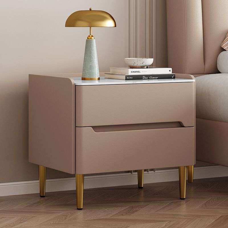 床头柜实木小型简约现代家用卧室轻奢风皮质新款岩板收纳床边柜