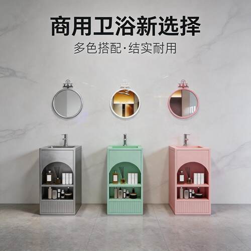 工业风储物洗手池个性复古洗漱柜一体洗手台烧烤火锅店网红立柱盆