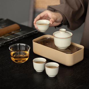 便携办公室茶具陶瓷功夫茶具上班族泡茶旅行茶具盖碗杯整套快客杯