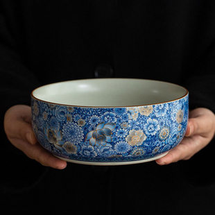 繁花中式大号笔洗家用水洗水盂装洗茶杯盆的器皿功夫茶具配件