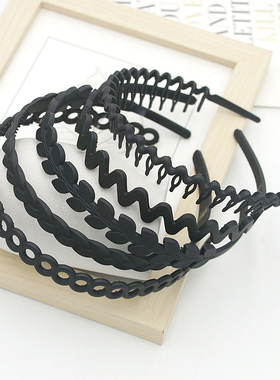 发箍女成人儿童黑色哑光磨砂塑料头箍气质外带压发卡波浪发带头饰