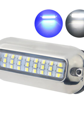 2023新款10~30V IP68白色蓝色双色不锈钢防水游艇船用发光LED水下