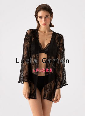fiore蕾丝网纱腰带睡袍睡衣超薄透明