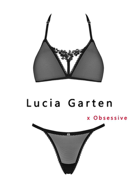 obsessive内衣套装文胸内裤法式蕾丝刺绣三角杯女网纱丁字裤性感