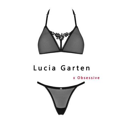 obsessive内衣套装文胸内裤法式蕾丝刺绣三角杯女网纱丁字裤性感