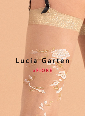 FiORE 15D高贵金色亮丝花朵提花吊带长筒袜女性感肤色
