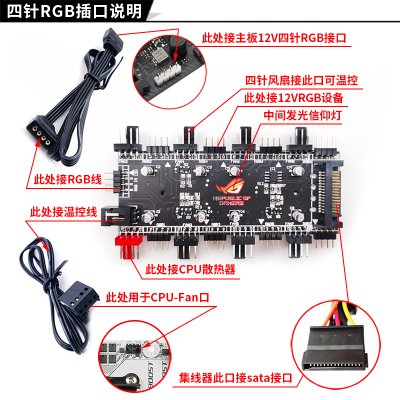 RGB风扇12V 4针ARGB灯带5V 3针四针PWM温控集线器神光同步控制器