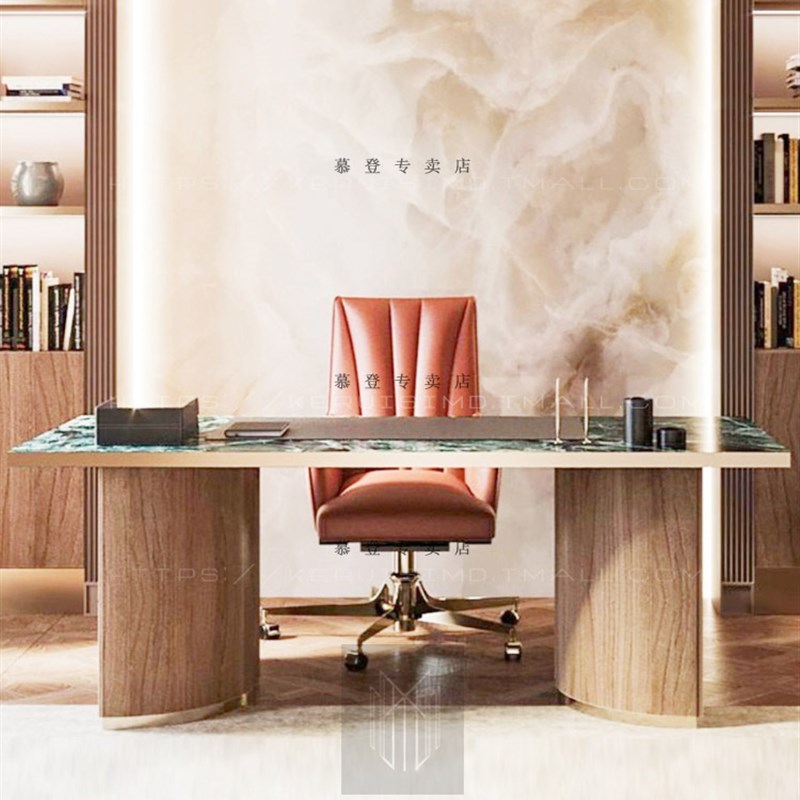 现代简约办公桌一米五 意式极简岩板书桌 家用老板桌实木大理石