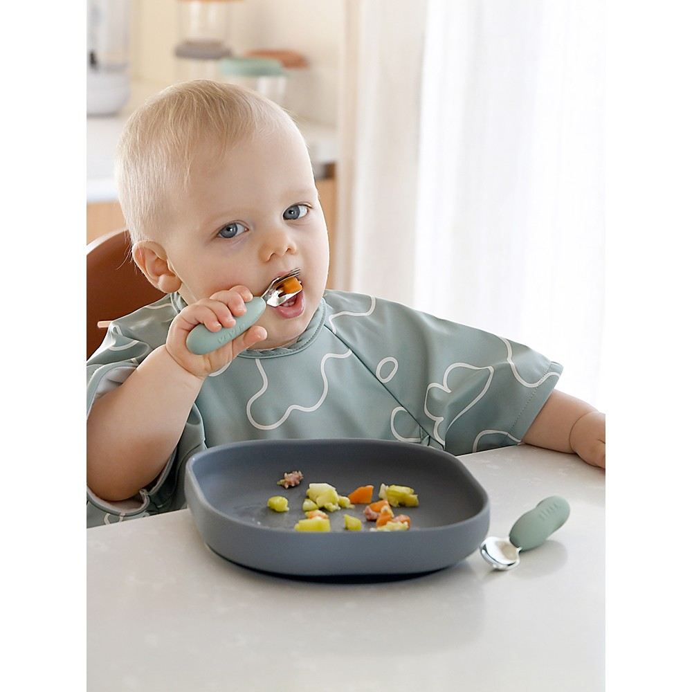 法国beaba辅食勺婴儿勺子宝宝学吃训练勺不锈钢叉勺儿童餐具套装