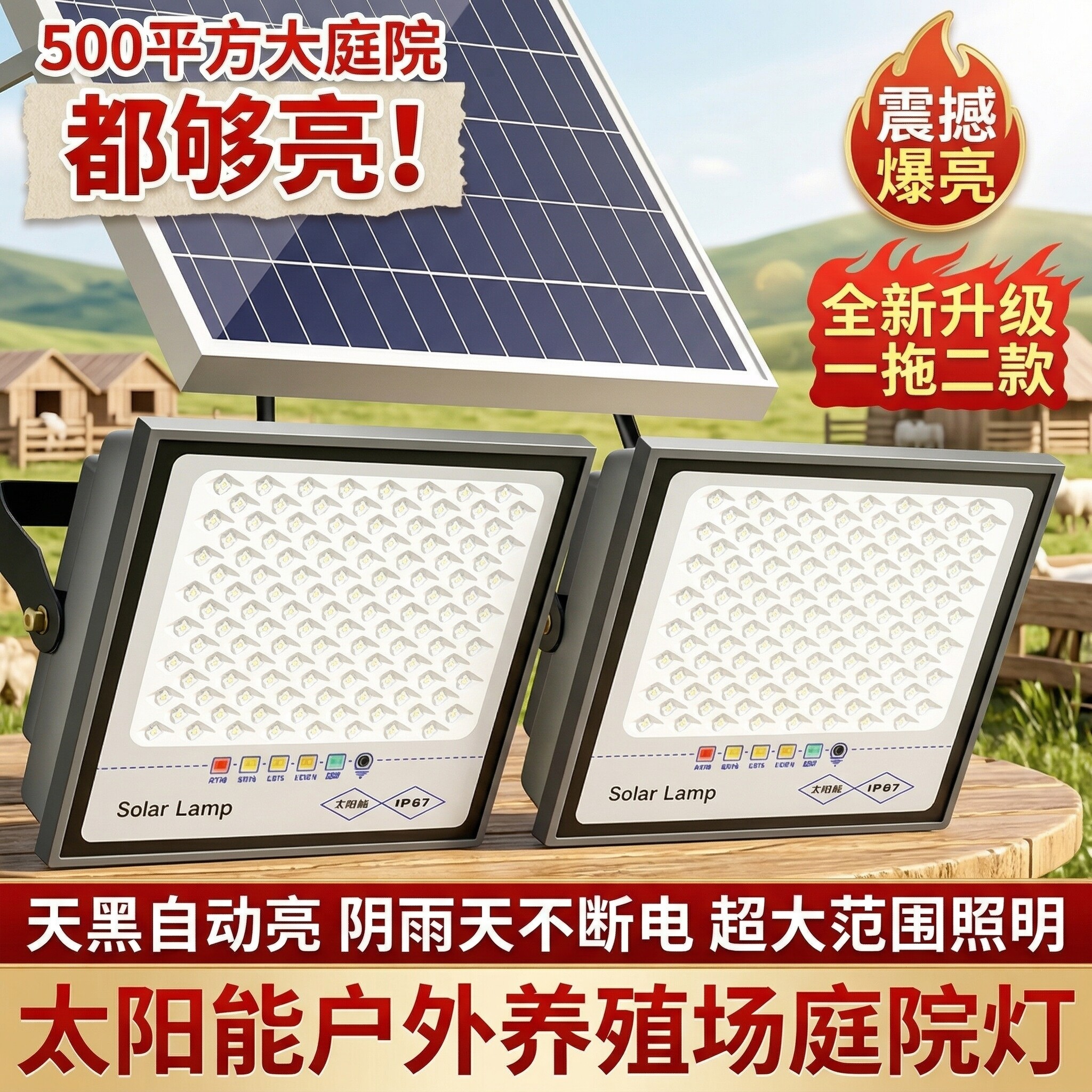 2026新款太阳能照明灯室外养殖场家用防水感应LED超亮户外投光灯
