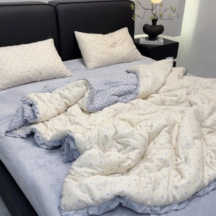 A类纯棉全棉双层纱花边豆豆被柔软亲肤绒床单床笠可机洗一体被