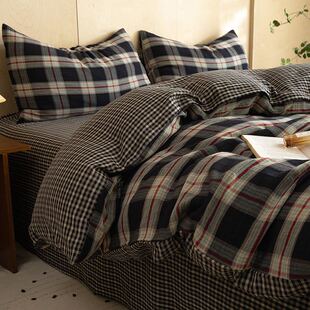 简约A类母婴级色织纯棉全棉双层纱三件套柔软透气床上用品四件套