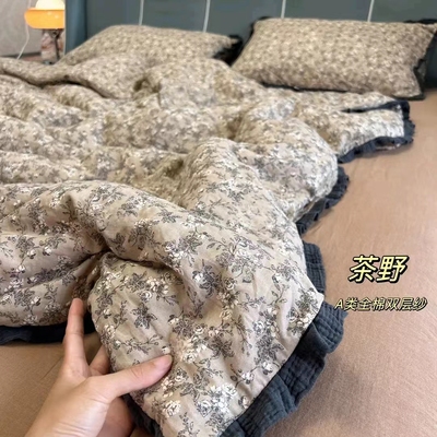 美拉德色系A类双层纱纯棉花边款