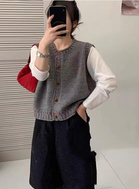 2026春款叠穿新款宽松复古针织毛衣马甲女背心韩版百搭外穿外套L4