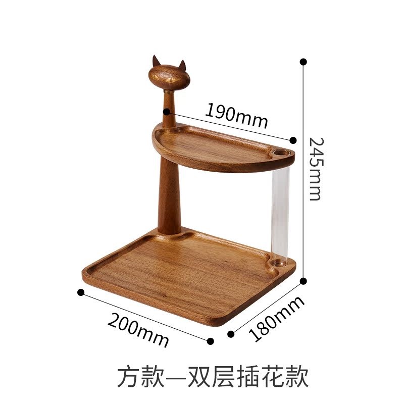实木入户玄关钥匙猫咪收纳盒创意摆件卧室办公桌面化妆品置物架