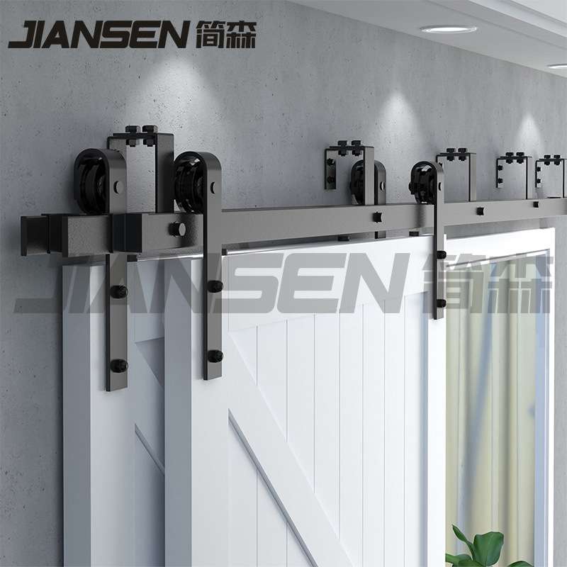 吊轨前后双轨双开谷仓门滑轨隔断移门平行经典双轨bypass双门吊轨