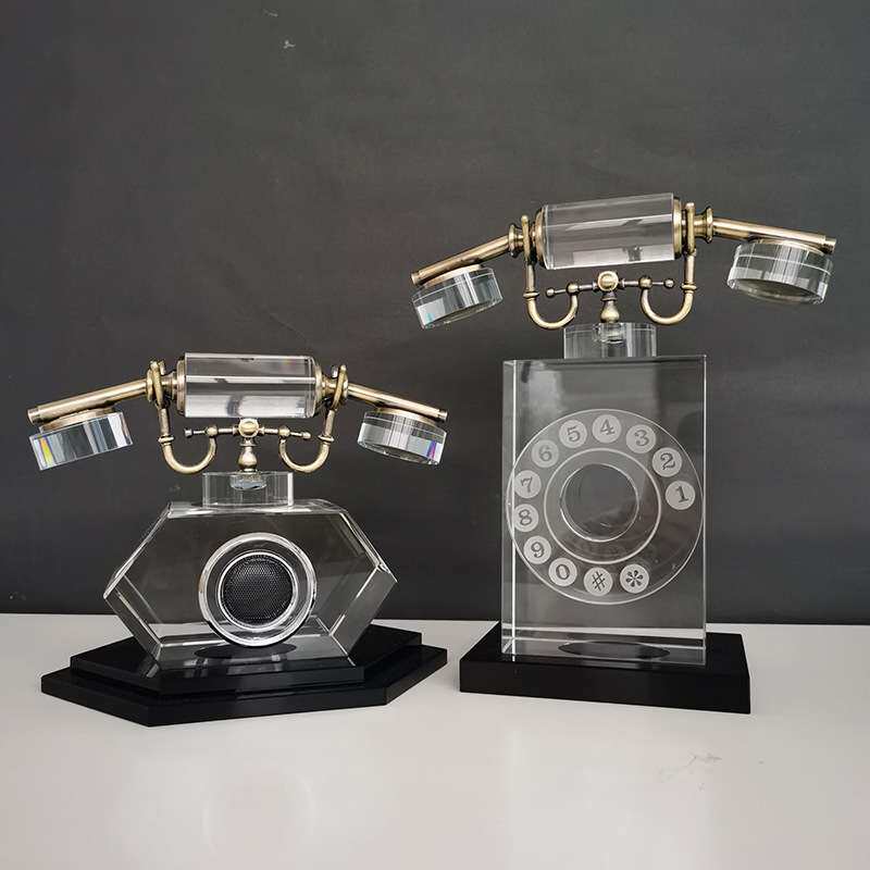 新中式复古水晶电话机摆件样板房居家客厅桌面茶几软装饰品摆件