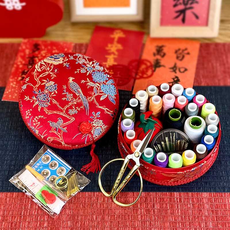 结婚针线包大圆形轻奢国潮针线盒陪嫁用品大全配套针线盒缝纫家用