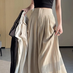 春夏季 天丝莱赛尔亚麻阔腿裤 垂感高腰宽松慵懒风显瘦长裤 2026新品