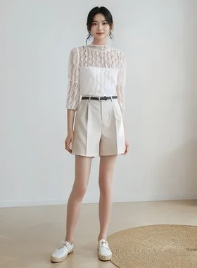 女装上衣透视内搭蕾丝打底衫半高领纱网辣妹镂空长袖CANVAUS