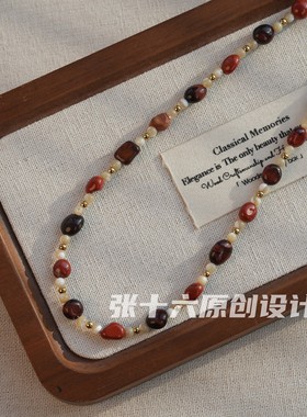 张十六红钛钢新年复古锁骨链