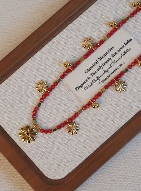 ：张十六珊瑚花铜合金古风毛衣链