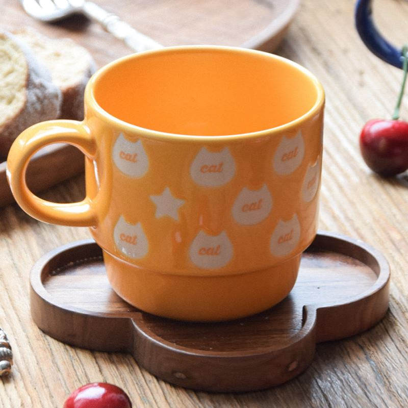 KAKUNI CAT GLASS/美浓烧/日本制/CAT GLASS马克杯（黄）