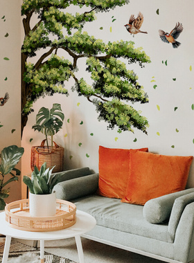 M14632手绘茂密树枝小鸟墙贴卧室客厅家居装饰橱窗墙贴自粘批发