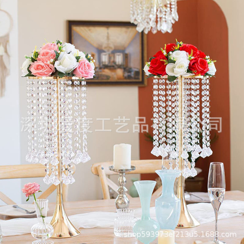 婚庆道具铁艺花架水晶珠帘路引婚礼现场布置花器桌面装饰用品摆件