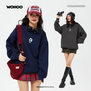 WOHOO2025早秋簡約logo男女同款 圓領(lǐng)衛(wèi)衣oversize休閑隨性上衣潮