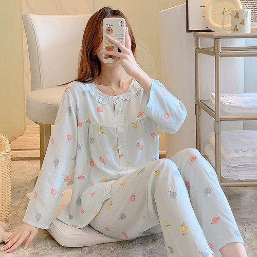 女士人造棉家居服套装可爱甜美